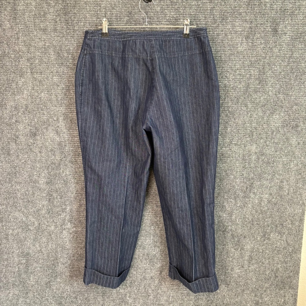 Vintage Y2K Mossimo Blue Pinstripe Denim Cropped Pants Cuffed Straight Leg Sz 10 - Picture 4 of 5